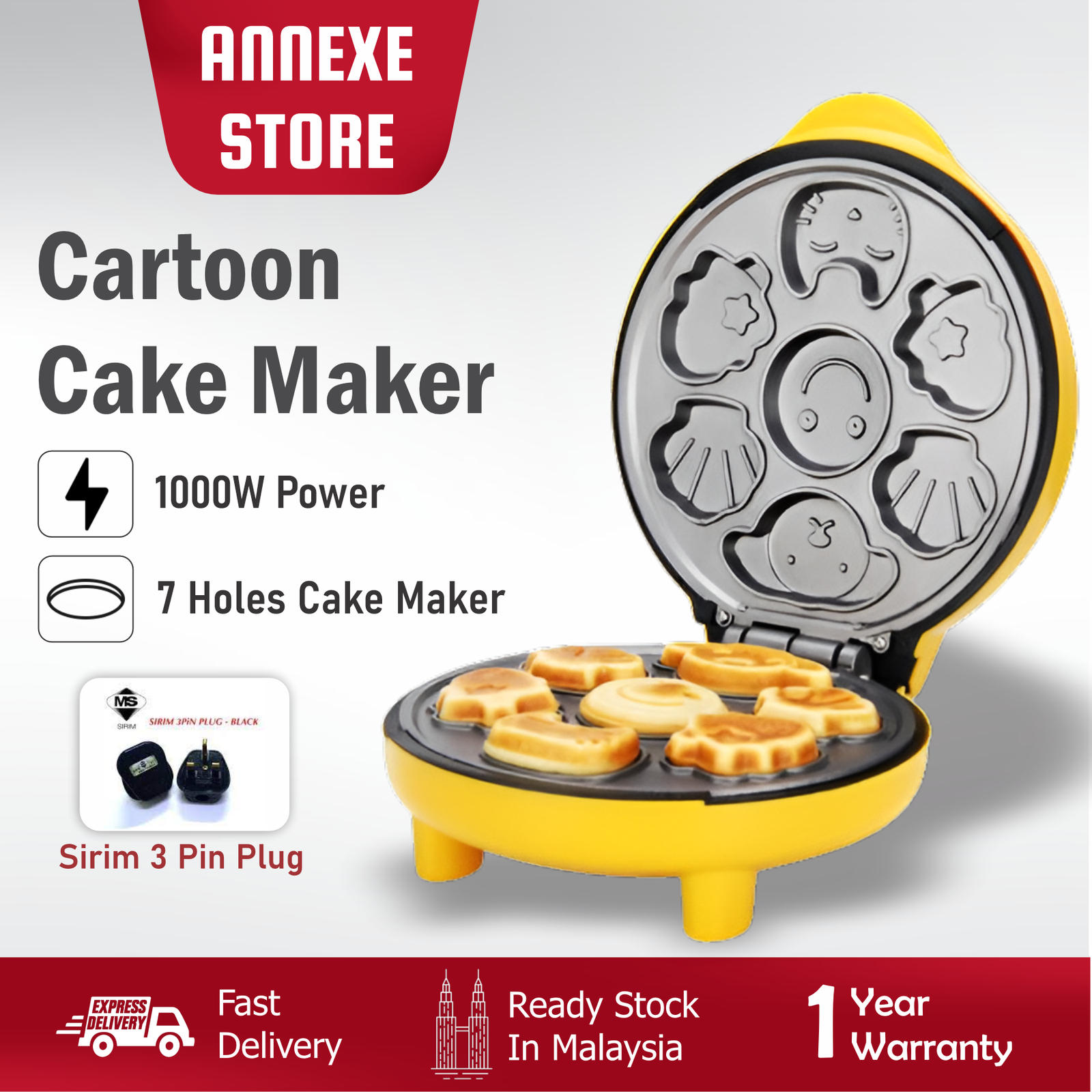 1000W Non-stick Automatic Waffle Bread Maker Household Cake Breakfast Baking Machine 7pcs cakes Cake Maker